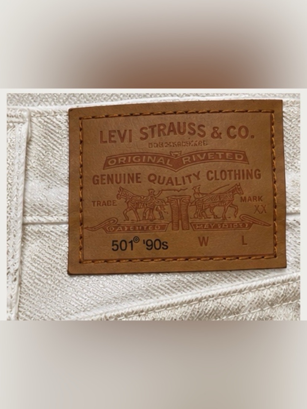 Levi’s 501 ’90s Women’s Jeans Ecru White Metallic Shimmer NWT 26x30 - Picture 7 of 7